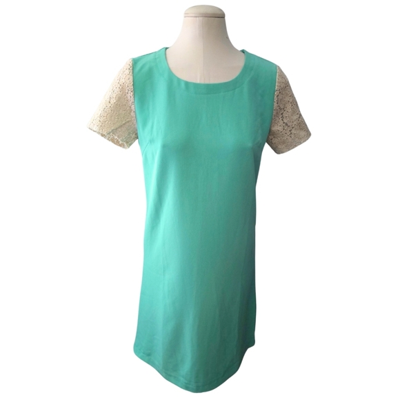 Pixie Market Kilibbi Mint Gold Lace Sleeve Shift Dress Medium - Picture 1 of 4